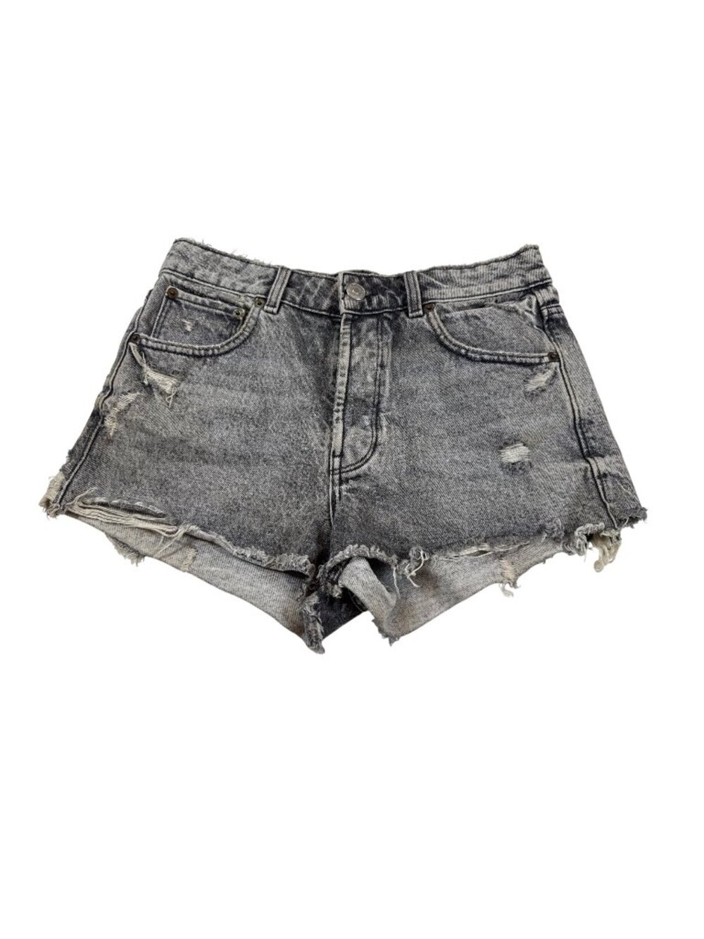 Zara Distressed Denim High-Waisted Cutoff Shorts Size 4 Black Wash (CC1059)